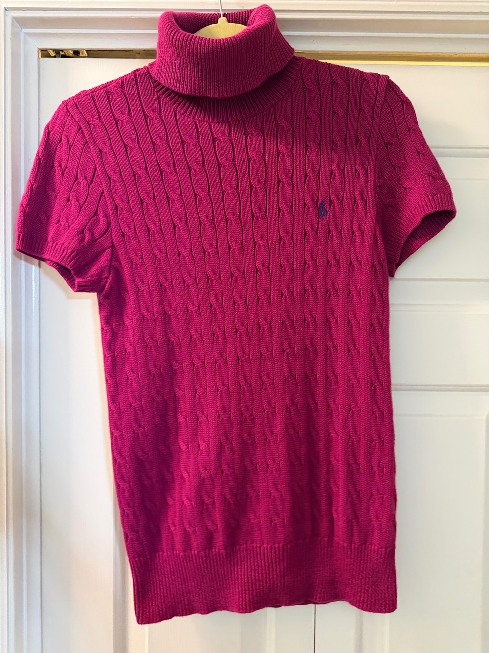 Ralph Lauren Sport Hot Pink Cable-Knit Short-Sleeve Turtleneck Sweater